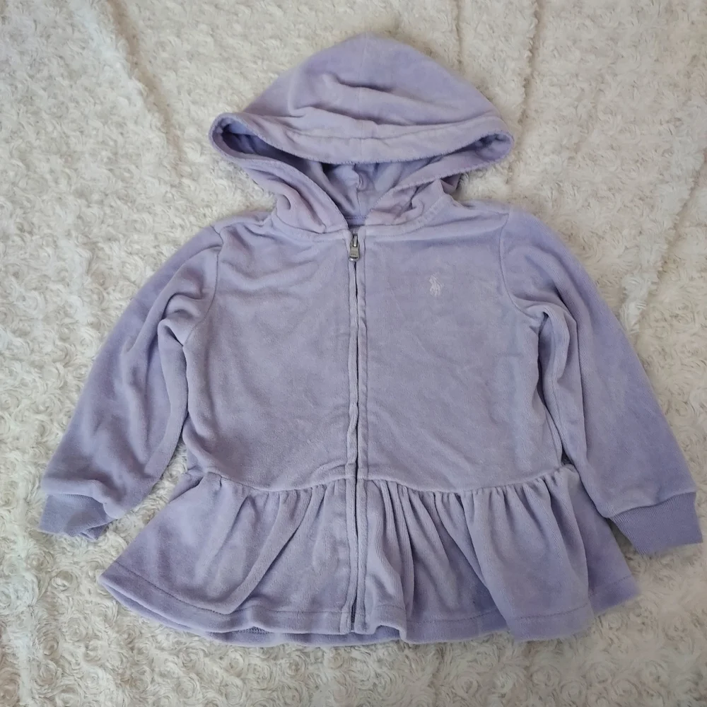Ralph Lauren Lavender Peplum Velour Hooded Jacket Coquette Girl Quiet Luxury